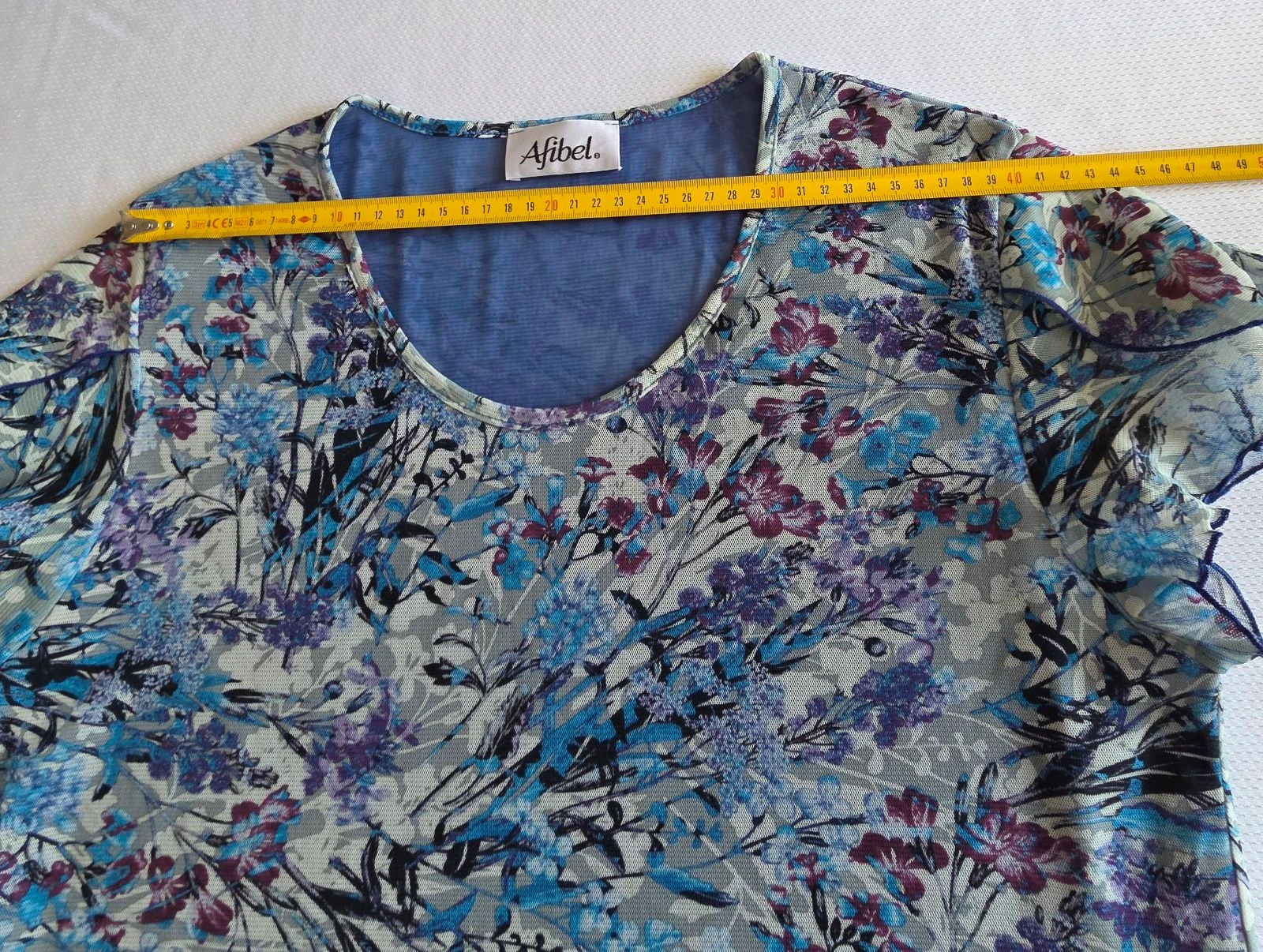 T-shirt en tulle doublé bleu floral Afibel 42 44 XL XXL haut imprimé fleurs – photo 9